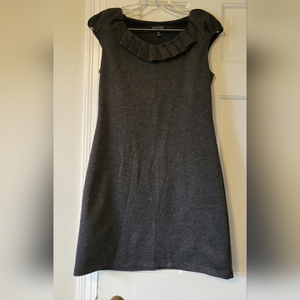 Enfocus Studio Charcoal Ruffle Neck Mini Dress